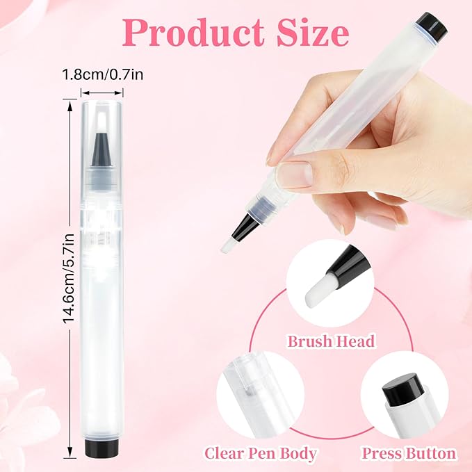 RAQEHO Cuticle Oil Pen Refillable - Empty Nail Oil Pen with Brush Tip Reusable Press Applicator Transparent Cosmetic Containers for Nail Oil Eyelash Growth Liquid Cosmetic Lip Gloss (3 Pack 6ml)