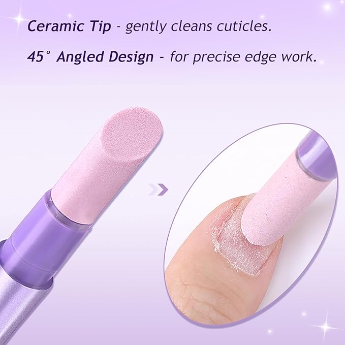 Furtherpretty 5PCS Cuticle Oil Pusher Pen Set, 2-in-1 Ceramic Cuticle Pushers with Oil for Nail Repair, Hangnail & Dry Cuticle Removal, Nail Care Pens for Manicure & Pedicure, Professional Salon Tools