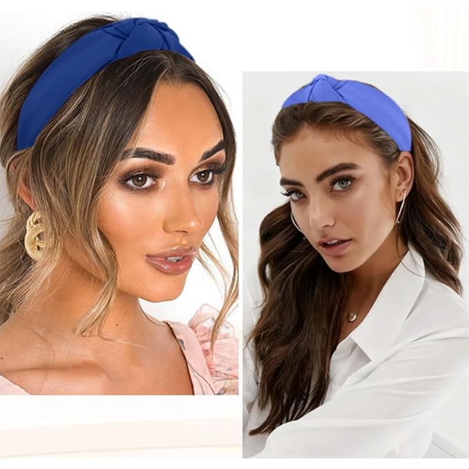 AHONEY 5 Pack Blue Knotted Headbands for Women Girls Trendy Fashion Thick Headbands Top Knot Non Slip Cute Hair Accessories Headband Pack Diademas Para Mujer