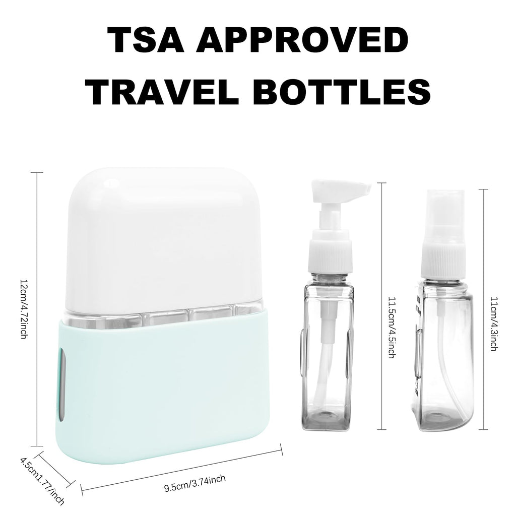 Skycase Travel Bottles - Leak Proof Refillable Tsa Approved Travel Size Toiletries, 4 in 1 Liquid Bottles Containers with Labels and Funnel Airplane Accessories Kits for Lotion Liquid (Blue)