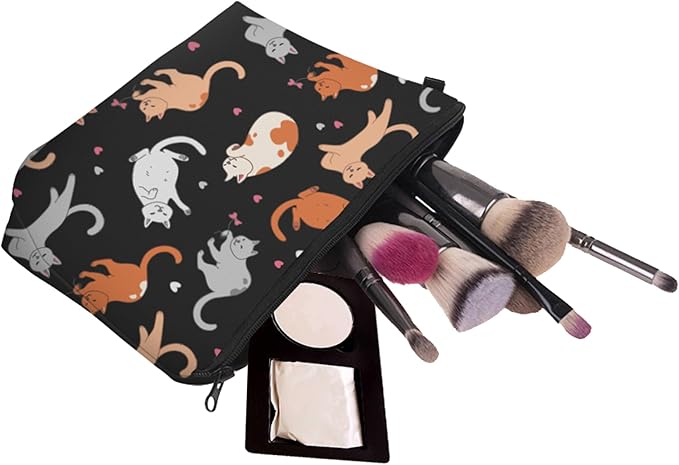 Aiphamy Cute Travel Makeup Bag Cosmetic Bag Small Pouch Gift for Women (Cat Black)