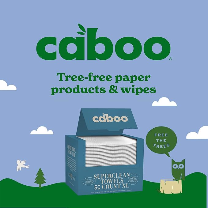 Caboo Tree Free Disposable Face Towels – 50 Soft, Lint-Free Towels | Extra-Large 10x11.5” | Gentle Alternative to Makeup Wipes & Washcloths