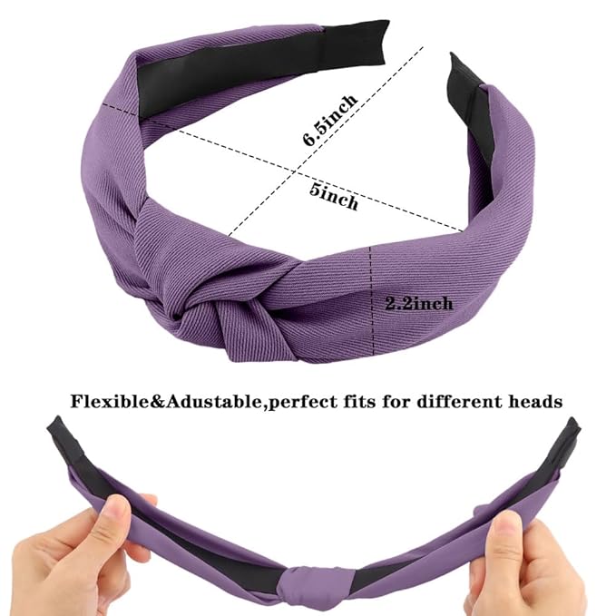 AHONEY 5 Pack Purple Knotted Headbands for Women Trendy Fashion Thick Headbands Top Knot Non Slip Cute Hair Accessories Headband Pack Diademas Para Mujer