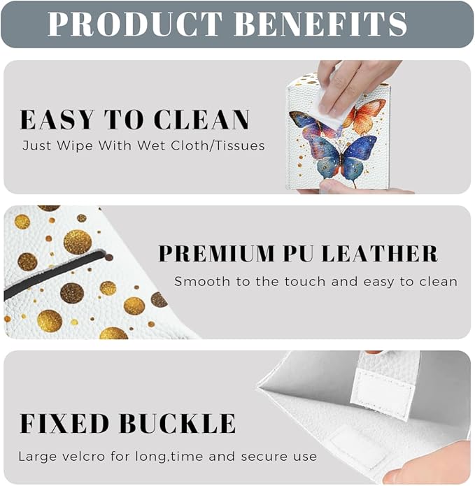 Butterfly Tissue Box Cover Metallic Gold Accents Blue Orange Art Leather Tissue Box Holder Square Facial Paper Organizer Dispenser for Bathroom Kitchen Bedroom Vanity Countertop Night Stands