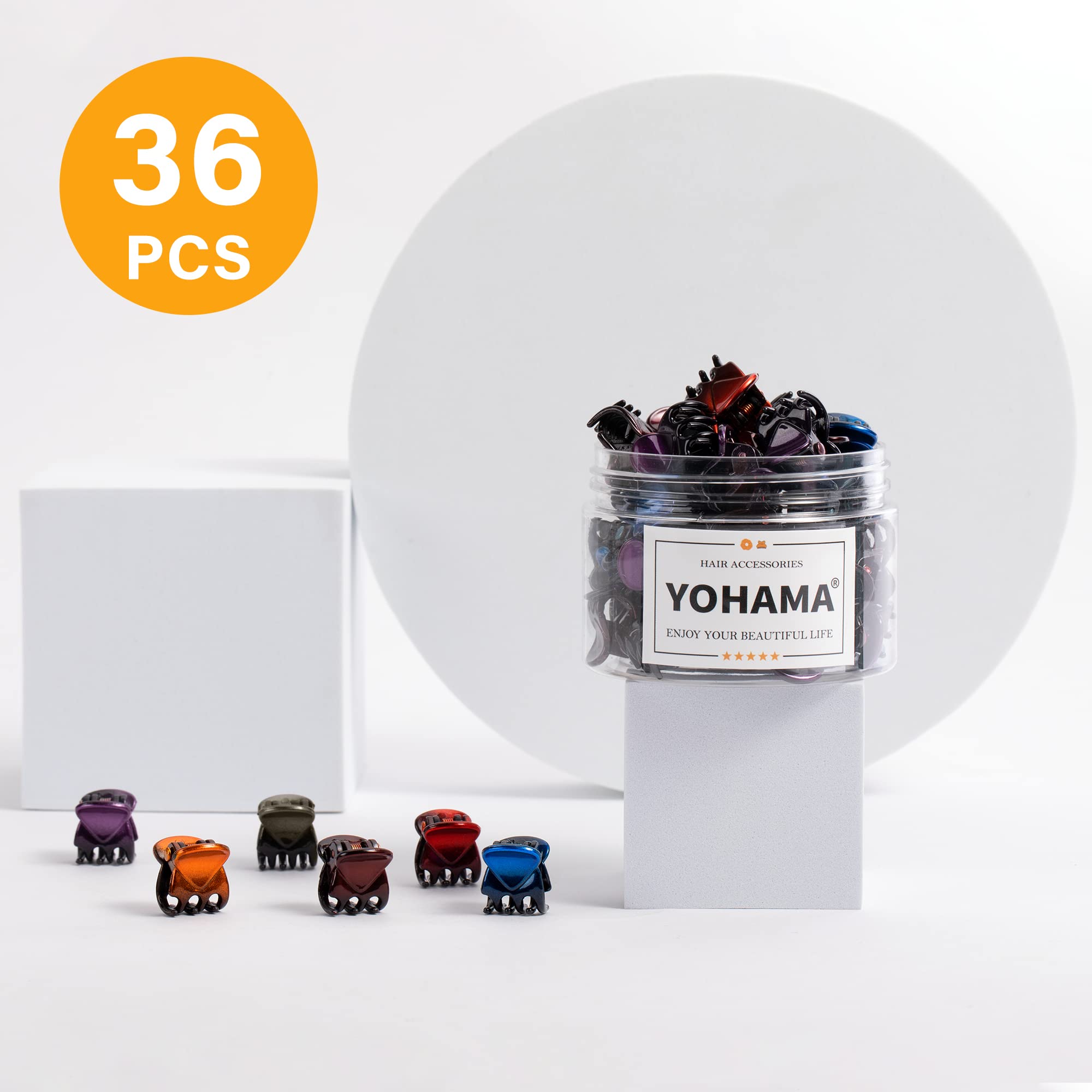 YOHAMA 36 Pcs Hair Clips Mini Glossy Claw Clamp Colorful Great for Design Children Women Girls Hairstyles Decroation Buns Pining Bangs Strong Grip Multifunction Little Clips.