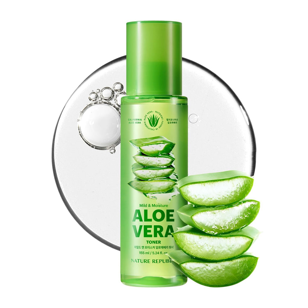 Nature Republic Mild & Moisture Aloe Vera Toner | Soothing & Hydrating Facial Toner, Lightweight Refreshing Formula, Korean Skincare (5.24 Fl Oz)