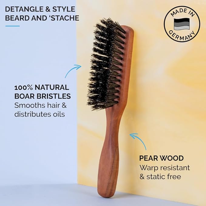 ZEUS Stiff Boar Bristle Beard & Mustache Brush for Men with 6” Handle (A93)