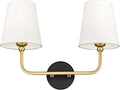 2-Light Bathroom Light Fixtures, Black and Gold Vanity Lights, Double Wall Sconce with Flared White Fabric Shade, Modern Sconces Wall Lighting for Hallway Bedroom Stairway, VL837-KG-2
