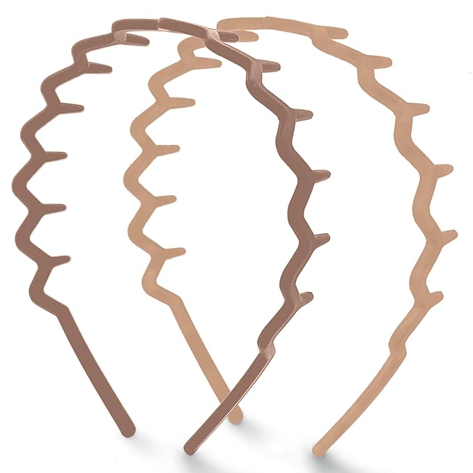 Kitsch Zig Zag Headbands for Women – Fashion Accessories for Slicked Back Styles - Comfortable Wavy Headbands | Comb Headband with Teeth - Neutral - 2 pcs