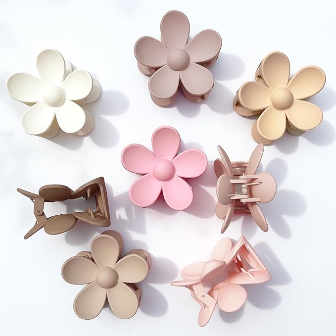 Flower Hair Clips 8PCS, Large Claw Clips for Women Girls Thick Thin Hair, Strong Hold Nonslip Big Dasiy Jaw Clamps Matte Hair Accessories 8 Colors
