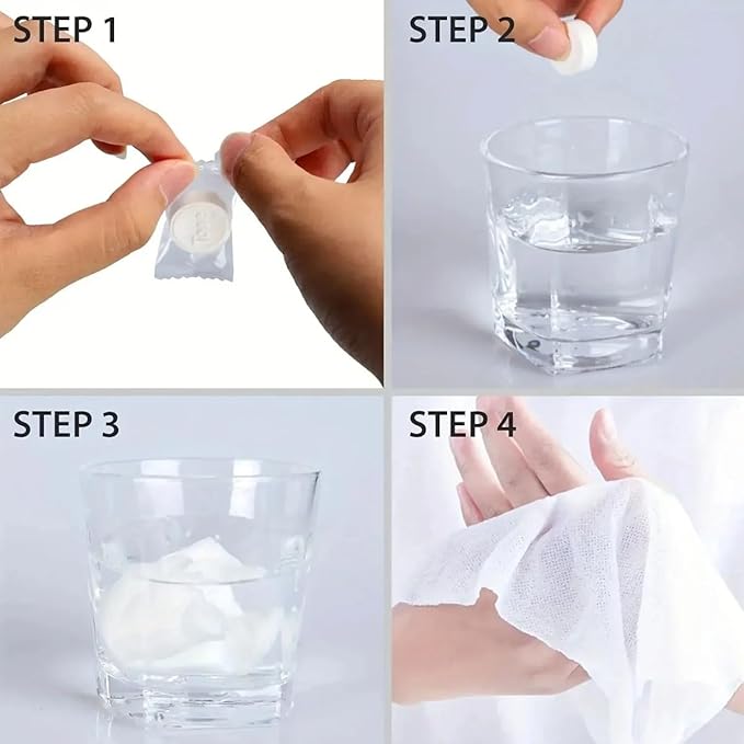 Puppyparagraph Compressed Towel Tablets, portable disposable compressed Face Towels,Mini Compressed Towel Highly Absorbent Compression Face Towels for Travel, Hiking, Camping (50PCS)