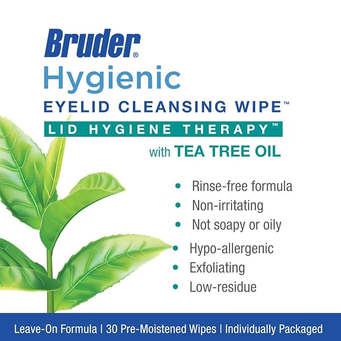 Hygienic Eyelid Cleansing Wipes with Tea Tree Oil l Pre-Moistened, Rinse-Free Exfoliating Wipes Remove Excess Oil and Debris from Eyelids & Lashes l 30 Count Box