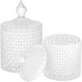 2 Pack Qtip Holder Apothecary Jars with Lid, Thick Glass, White