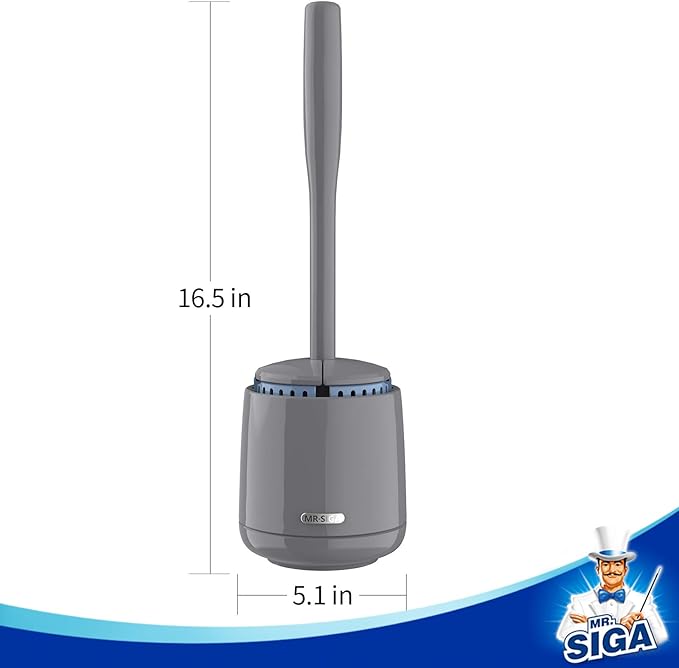 MR.SIGA Toilet Bowl Brush and Holder, Sturdy Long Handle, Gray, 1 Pack