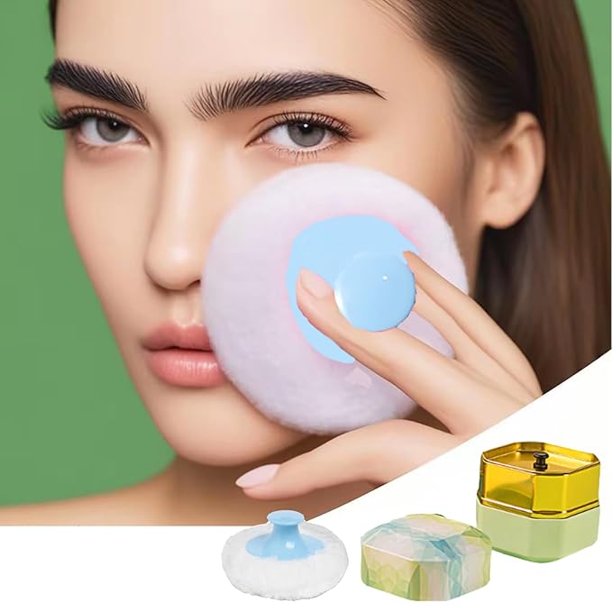 Body Powder Puff and Container, 3.35" Portable Dusting Powder Container with Soft Puff Powder Case Box Jar for Baby Women Home and Travel Use (Green)