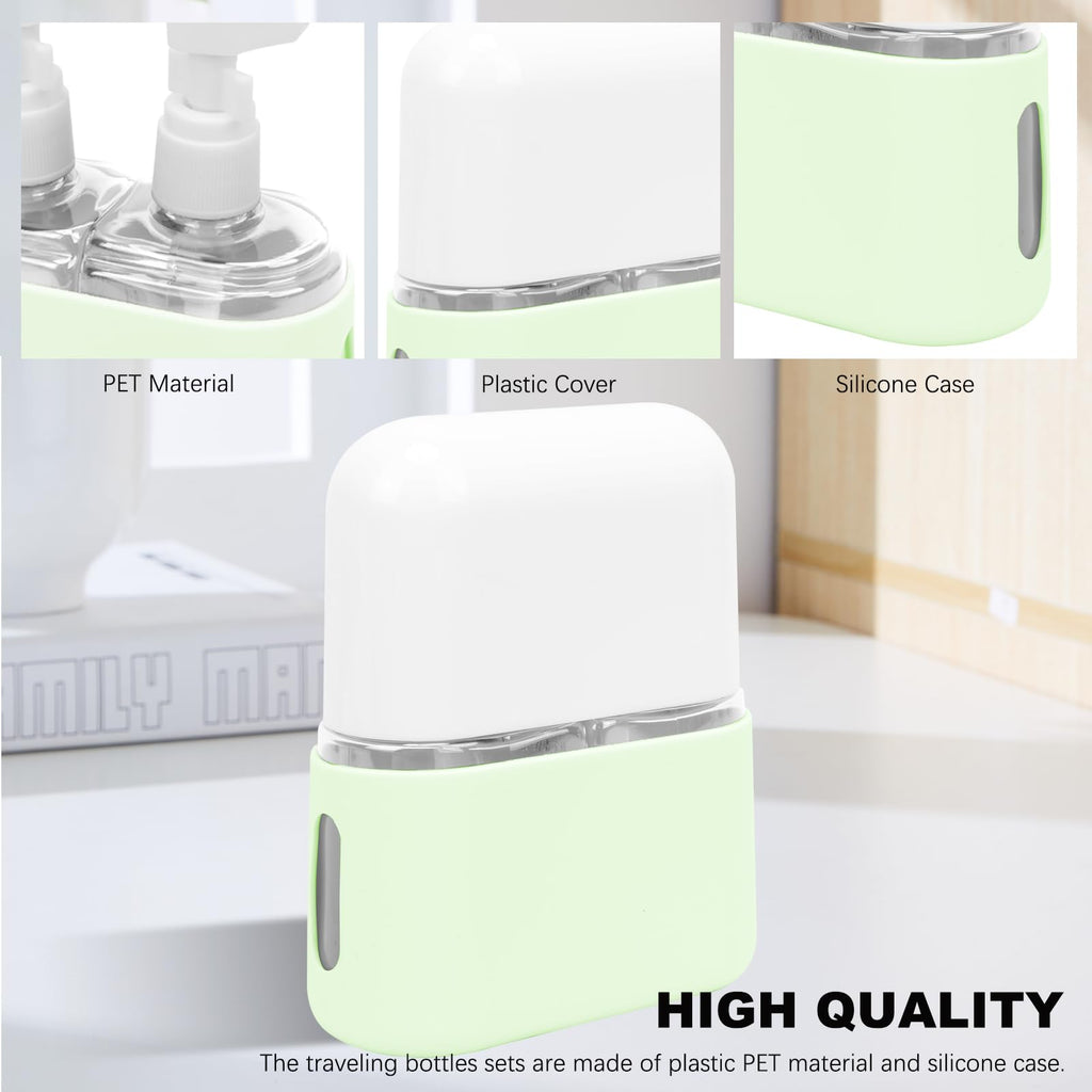 Skycase Travel Bottles - Leak Proof Refillable Tsa Approved Travel Size Toiletries, 2 in 1 Liquid Bottles Containers with Labels and Funnel Airplane Accessories Kits for Lotion Liquid (Green)