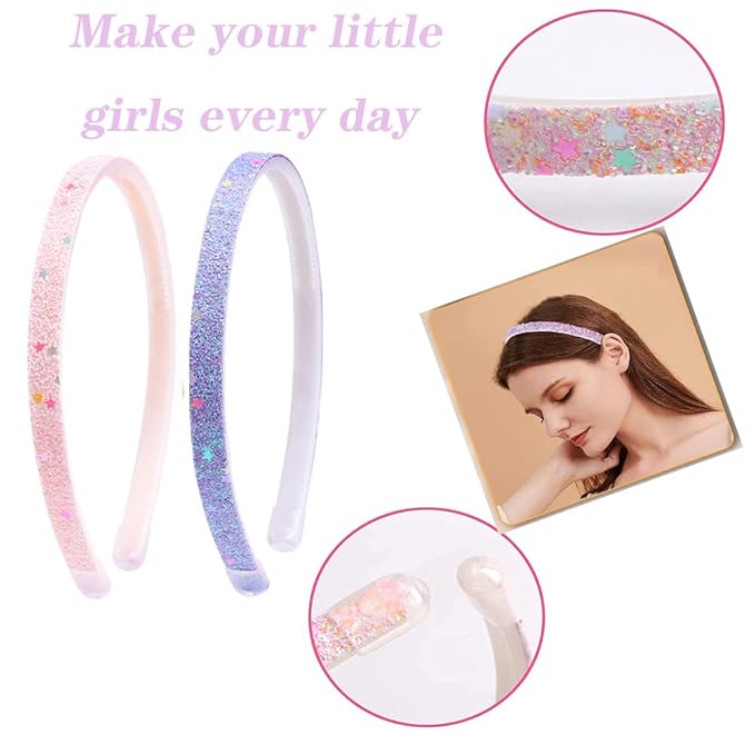 6 Pack Girls Headbands Glitter Kids Hair Accessories Bow/Heart/Star Shaped Sweet Hairband For Toddler/Girls/Teens