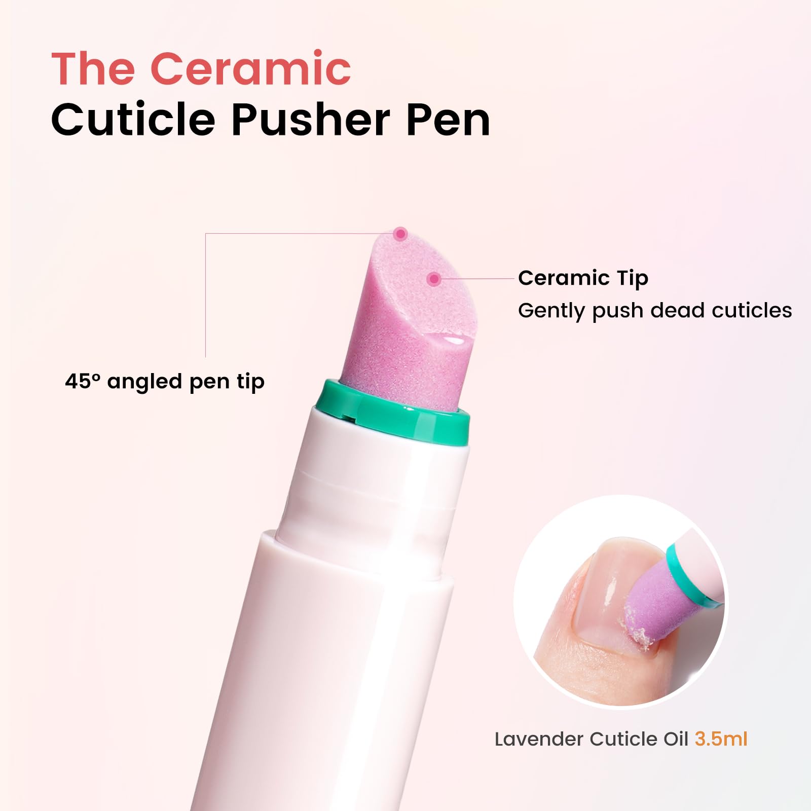 Cuticle Pusher Oil Pen for Nails, 3 in 1 Ceramic Cuticle Remover with Oil