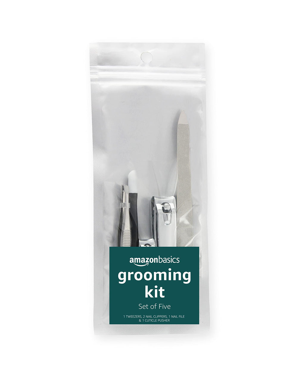 Amazon Basics 5-Piece Nail Care Grooming Kit, Manicure Pedicure Set with Nail Clippers