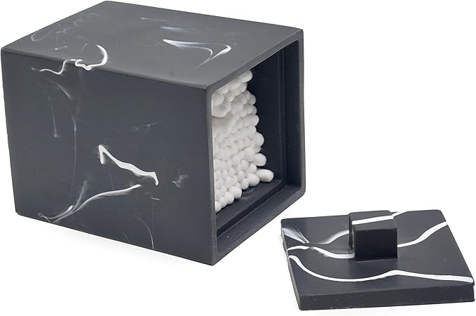 Joitsvia Cotton Swab Canister with Lid, Resin Bathroom Containers Canister Cotton Ball Organizer, for Jewelry Necklace Ring Earring Storage jar Gift Case (Matte Ink Black)