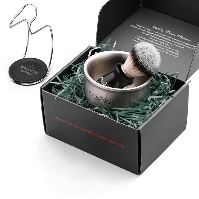 Anbbas Synthetic Badger Hair Shaving Brush,Stainless Steel Shaving Soap Bowl and Higher Brush Holder Stand Set for Men Wet Shave
