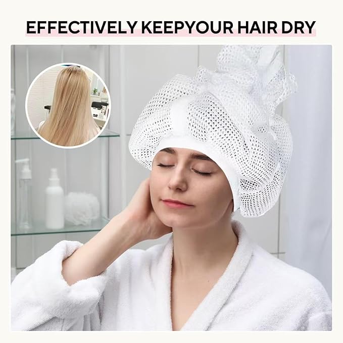 Net Plopping Cap with Drawstring for Curly Hair Drying，Net Plopping Diffuser Cap (WHITE)