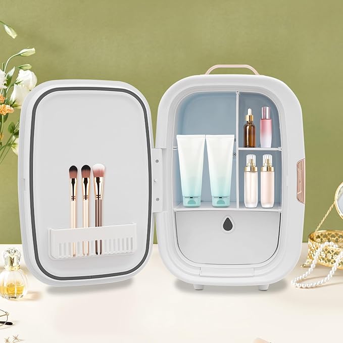 LOONGWEIA 12L Mini Skincare Fridge, Compact Cosmetic Fridge with Cooling & Heating White Portable Beauty Fridges with Partition Boards and Handle for Bedroom Dorm Office (White)