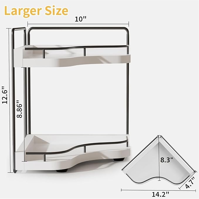 Aollewoiti 2-Tier Corner Bathroom Counter Organizer with Embedded Screw Holes, Secure & Stable Wood Vanity Shelf for Makeup and Skincare Essentials - Space Saving Bathroom Countertop Storage, White