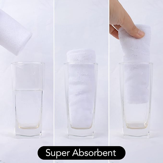 SINLAND Microfiber Facial Cloths Fast Drying Washcloth 12inch x 12inch White 6 pack