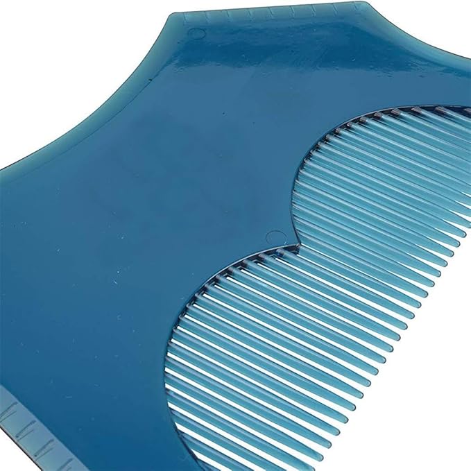 Beard Shaping Tool with Inbuilt Comb and Transparent Template Works with Electric Trimmers for Perfect Lineup Edging Jaw Cheek Neck Line Symmetric Curve Step Cut Styling Guide (Blue)