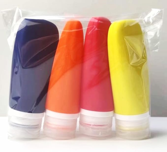 LYOB Travel Bottles for Toiletries, TSA Approved 3 oz Leak Proof Silicone Soft Refillable Squeeze Travel Size Containers BPA Free for Cleansers, Lotions, Shampoo, Conditioner (red,yellow,blue,orange)