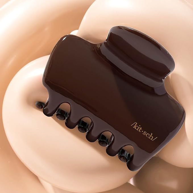 Kitsch Plastic Puffy Claw Clip for Women - 3.15 Inches Claw Clips for Full or Half Ponytail, Secure Hold for Thick Hair, Stylish Hair Accessories - Chocolate, 1pc