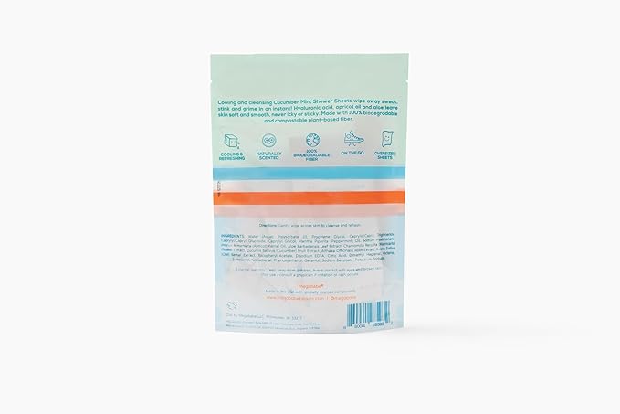 Megababe Cucumber Mint Shower Sheets, Oversized Wipes, 10 Wipes (Pack of 1)