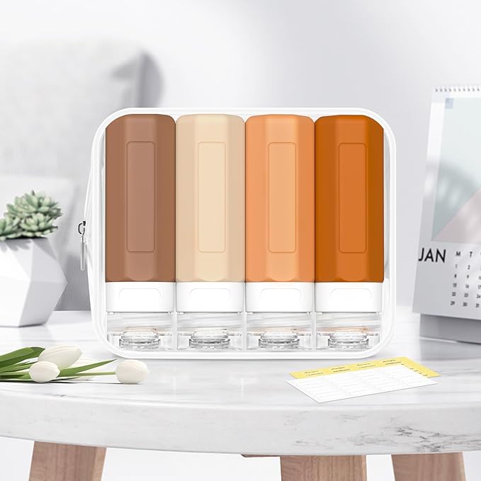 Redfly Travel Bottles for Toiletries, Tsa Approved 3oz Travel Size Containers, Leak Proof Travel Size Toiletries Bottles Silicone, BPA Free Refillable Shampoo Conditioners Essentials Kit, Apricot