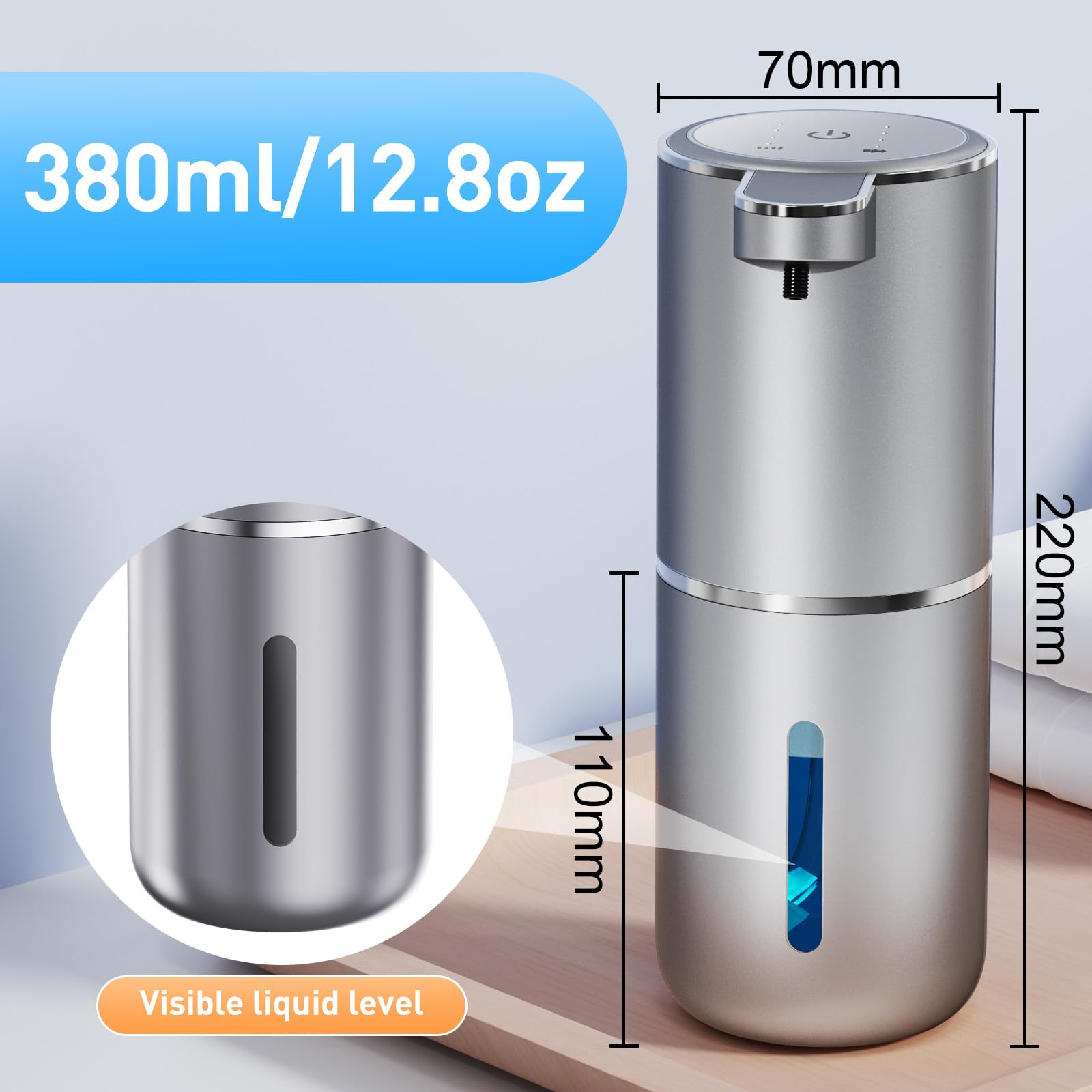 Fantictas Automatic Soap Dispenser Touchless Automatic Liquid Soap Dispenser 4 Adjustable 1500mAh Soap Dispensing Levels Wall Mount for Kitchen and Bathroom