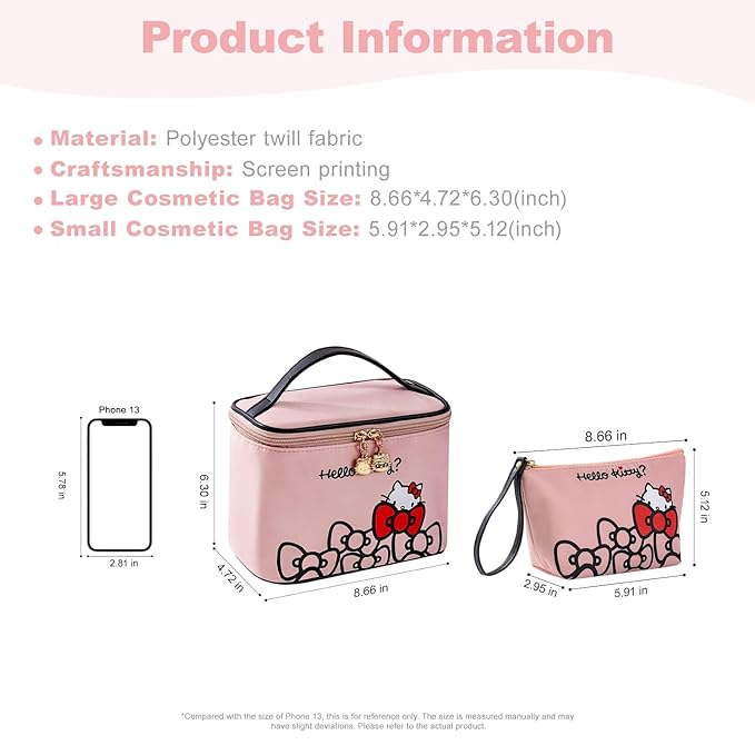 Vimanllie Travel Makeup Bag Large Cosmetic Bags with Brush Holder,Pink Waterproof 2PCS Portable Cosmetic Case for Women,Toiletry Bag for Skincare&Beauty Tools for Her