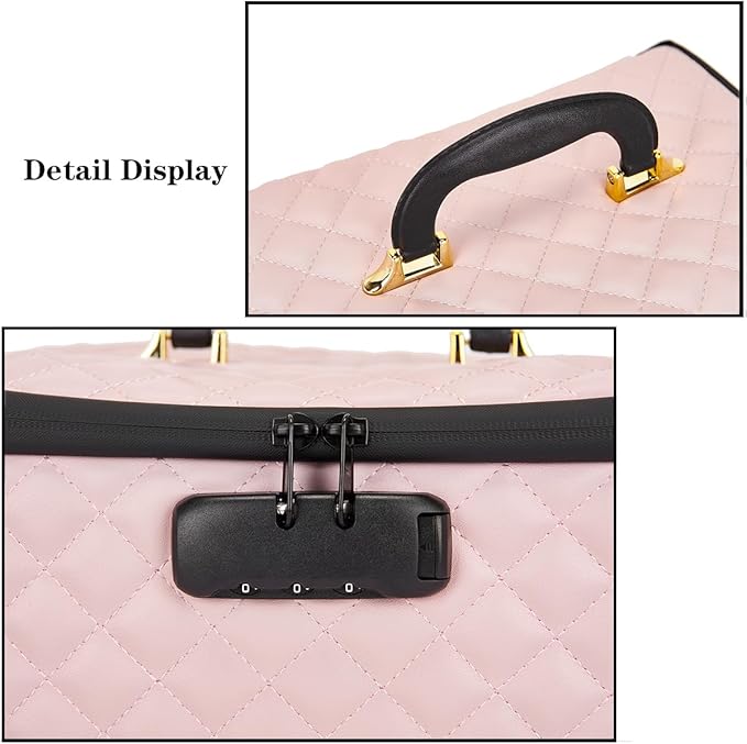 KaAutoler Portable makeup box with Lock, Large Capacity Travel Makeup Case Organizer, Makeup Bags for Girls Traveling With Handle and Divider Makeup Bag (Pink)