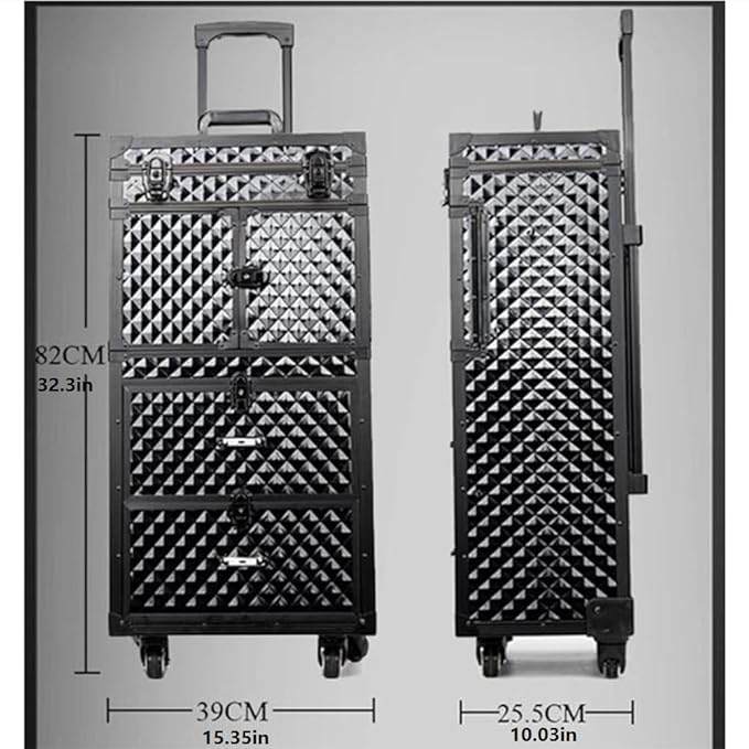 CNCEST Beauty Salon Luggage, Rolling Lockable Hair Stylist Travel Case Hairdressing Trolley Stylist Beauty Salon Cosmetic Luggage Travel Organizer Tool Box with Hair Dryer Holder