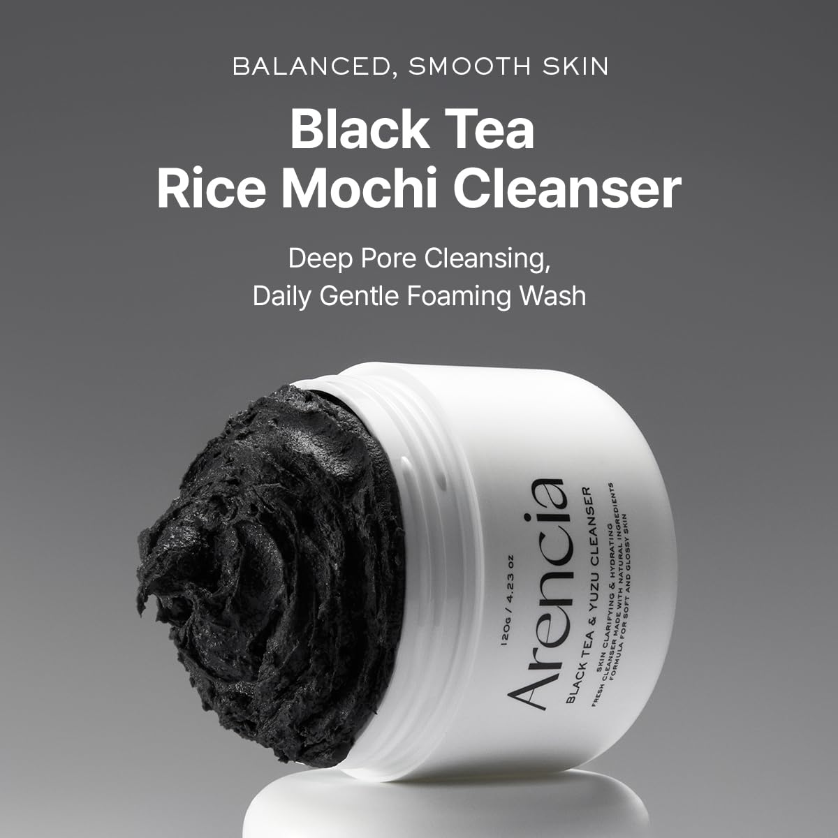 Arencia Black Tea Rice Mochi Face Cleanser, Deep-Cleansing, Pore Care, Sebum Control, Oily Skin 120g (4.23 oz)
