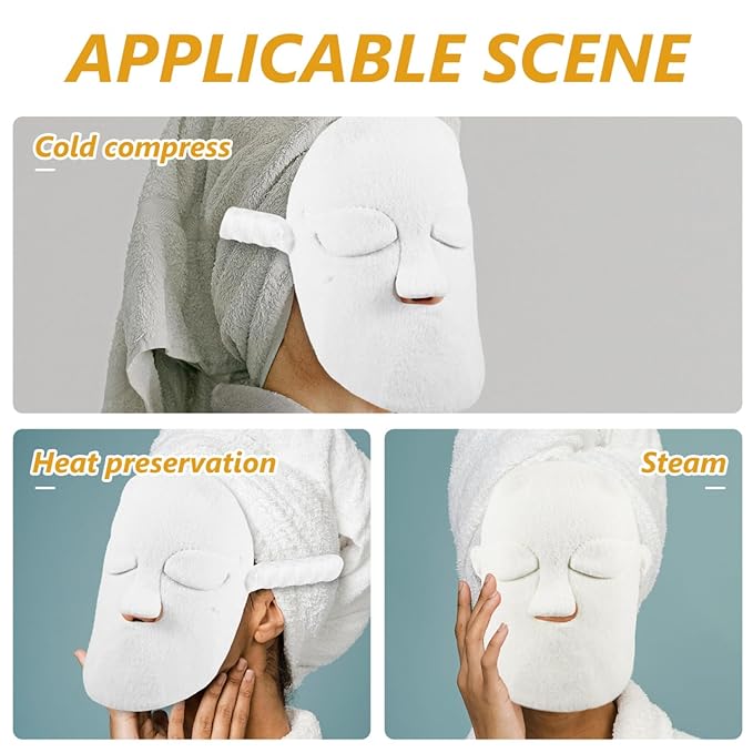 SAFIGLE Hot Compress Face Towel Mask 9.05X9.05In Thickened Double-Layer Reusable Facial Steamer Towel with Secure Fit Rope for Skin Care and Hot Cold Therapy