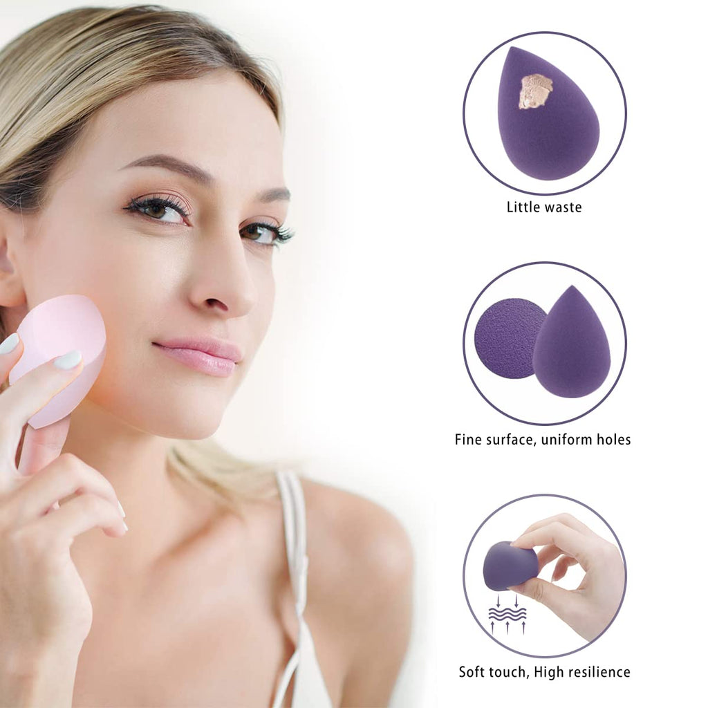 Makeup Sponges Set - Beauty sponges Blending Blenders with 1 Holder and Egg Case, Flawless for Cream, Powder and Liquid (Purple, 4Pcs+1Holder+ case)