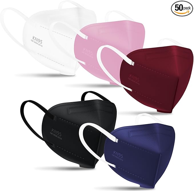 TOPMAX KN95 Face Masks 50 Pack 5-Ply Breathable Filter Efficiency≥95% Protective Cup Dust Disposable Masks Multicolor