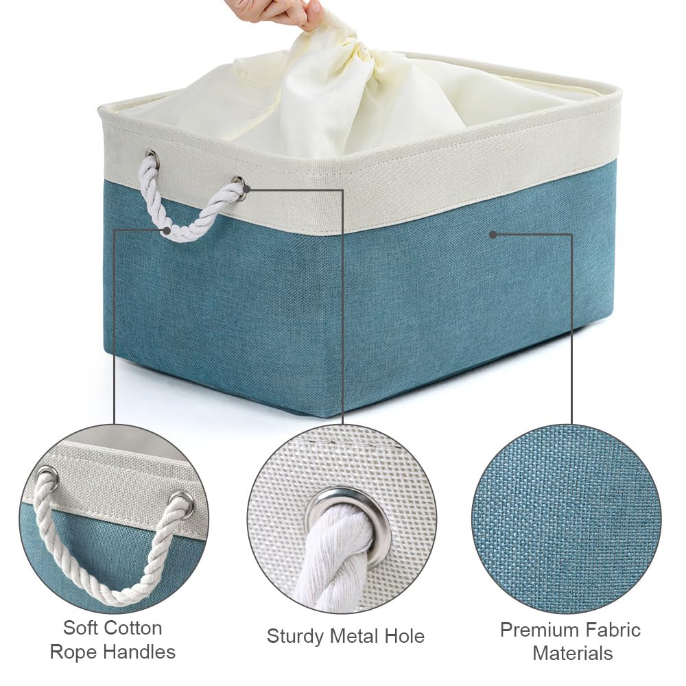 TheWarmHome Storage Baskets for Organizing - Extra Large 3 Pack 17x14x10 inch Storage Bins for Shelves Closet Nursery Bathroom Bedroom Baby Clothes Dog Toy Home Organization (White & Green)