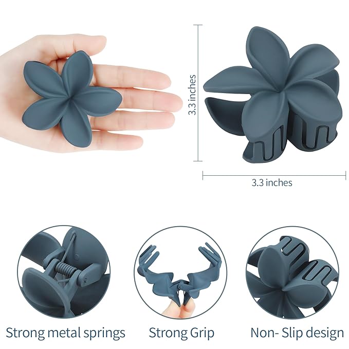 Sisiaipu Hair Clip, 6 Pcs Large Plumeria Flower Claw Clips for Thick Medium Hair - Blue Brown Beach Hair Accessories for Women and Girls