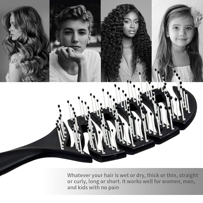 Detangler Hairbrush, Soft Bristle Detangling Brush for Straight, Wavy, Curly and Fine Hair, Dry and Wet, Quick Smoothing for Women and Men（Black）