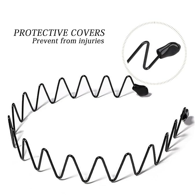 KELUBATU Metal Headband for Men, Adjustable Wavy Hair Band, Wide Wave 3 Pcs