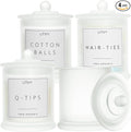 4 Pack Bathroom Organizers and Storage - 16 Oz Glass Qtip Holder & Cotton Pad Dispenser with Lid, Apothecary Jars for Home, Room Decor, Kitchen Organizer (Frosted White)