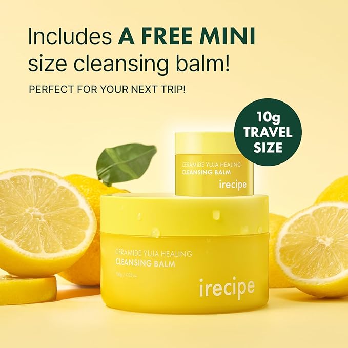IRECIPE Ceramide Yuja Makeup Cleansing Balm with Travel Size | Deep Cleansing All-in-One Korean Face Cleanser, Makeup Remover, Zero Irritation, Blackheads Remover, Clean Beauty, Vegan (135g / 4.76oz)