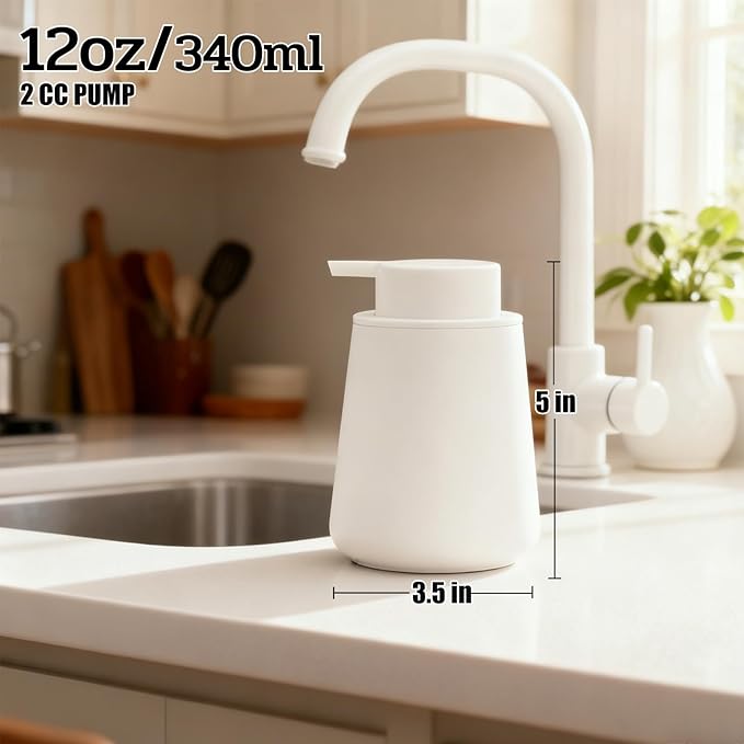 AZMOYAC Ceramic Foaming Soap Dispenser, 12 Oz Foam Hand Soap Dispenser for Bathroom, Face Wash Dispenser Bottle with Foaming Pump, Refillable Lotion Dish Soap Foam Dispenser for Kitchen, Matte White