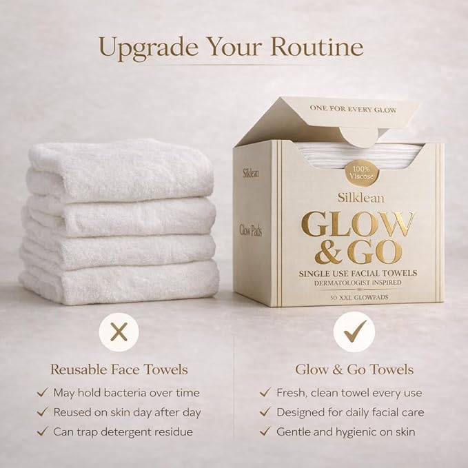 Glow & Go XL Disposable Face Towel 10x15 Inch, 100% Biodegradable Premium Towels for Fine Line Prevention & Radiant Skin, Chemical Free, 100 Count Two Month Supply, 2 Pack